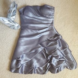ONYX Nite Metallic Gray Cocktail Strapless Dress